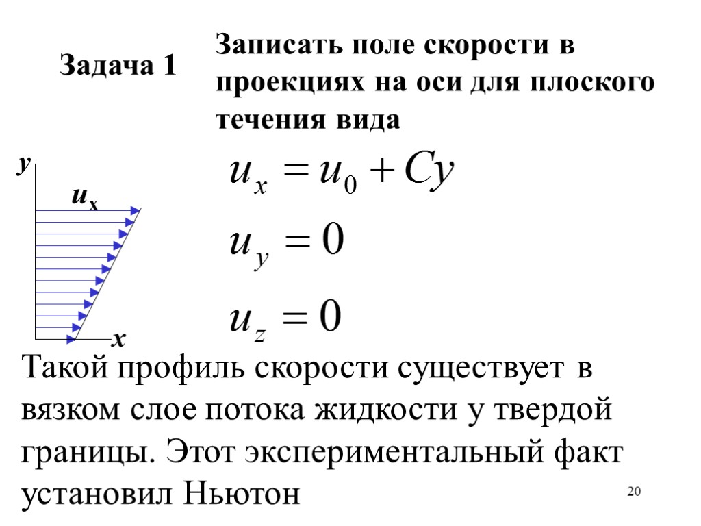 20 Задача 1 Записать поле скорости в проекциях на оси для плоского течения вида